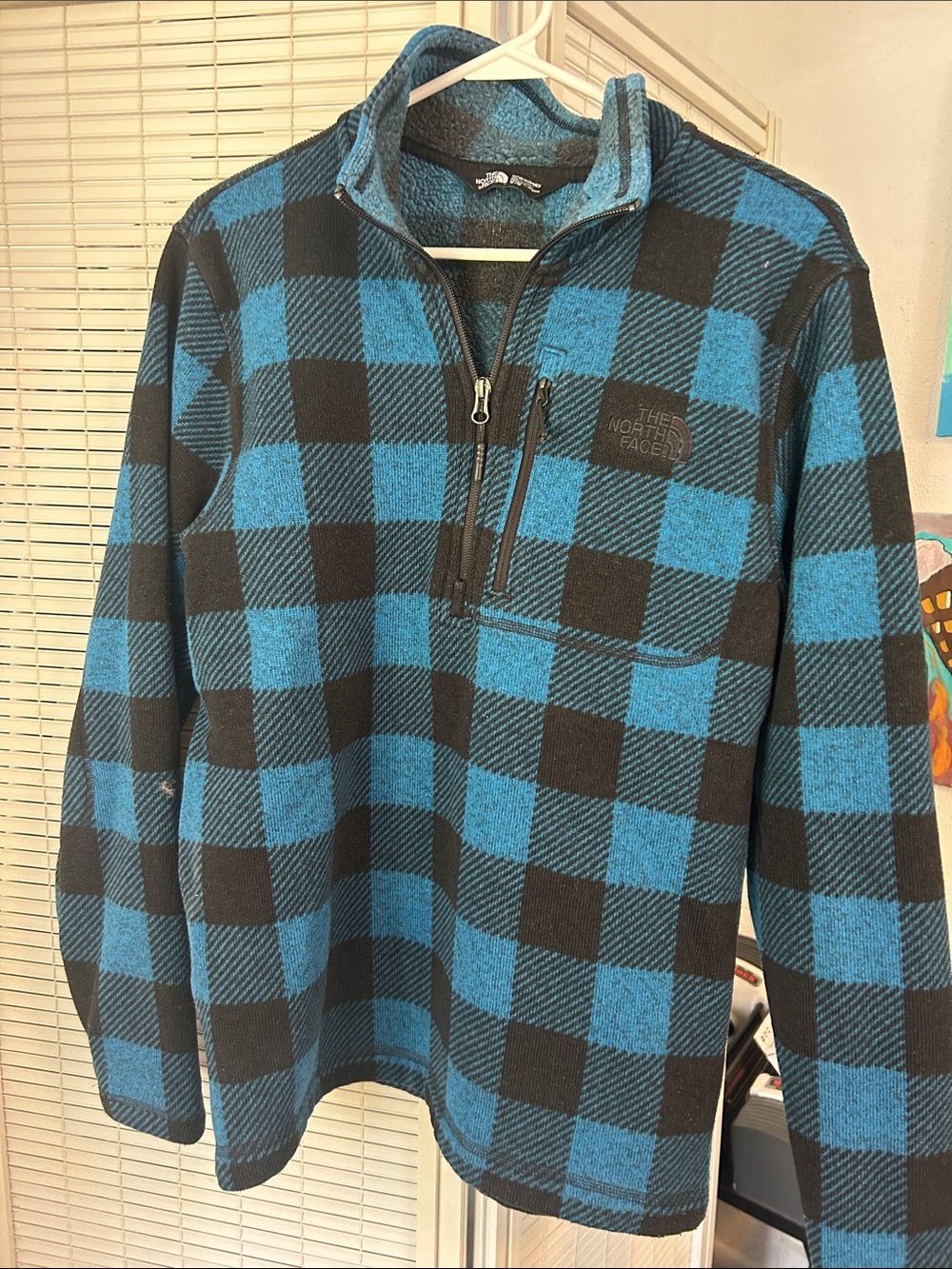 The North Face Blue and Black Sherpa Fleece Pullover